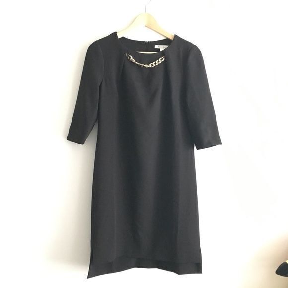 White House black market‎ Jeweled Neck Dress 3/4 Sleeve Black Work Womens… - Picture 1 of 5